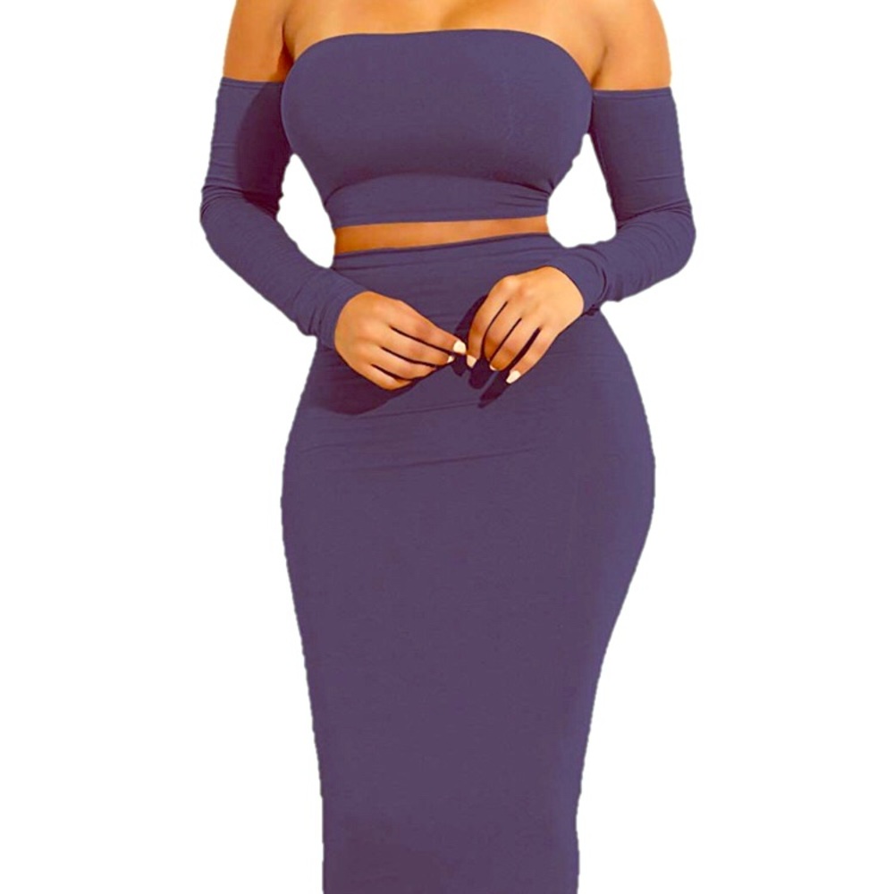 🔥OFF SHOULDER CROP TOP 2 PIECE MIDI SKIRT